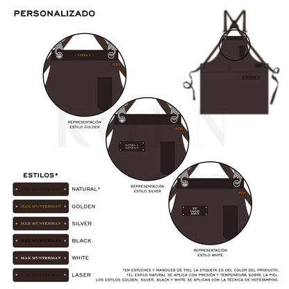 Mandil Austin Crossback KOEN for Chefs Lona Encerada con Piel Color Chocolate