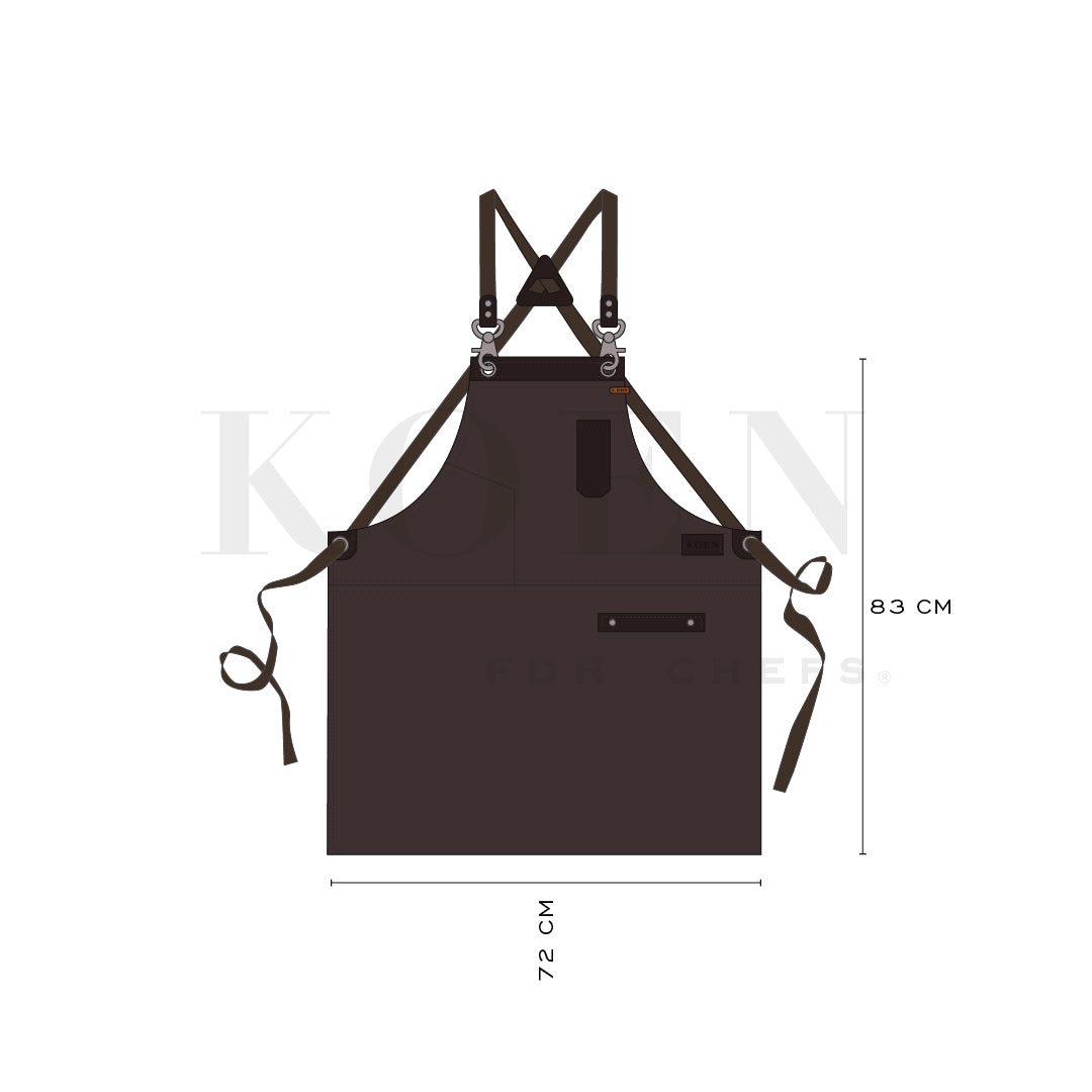 Mandil Austin Crossback KOEN for Chefs Lona Encerada con Piel Color Chocolate