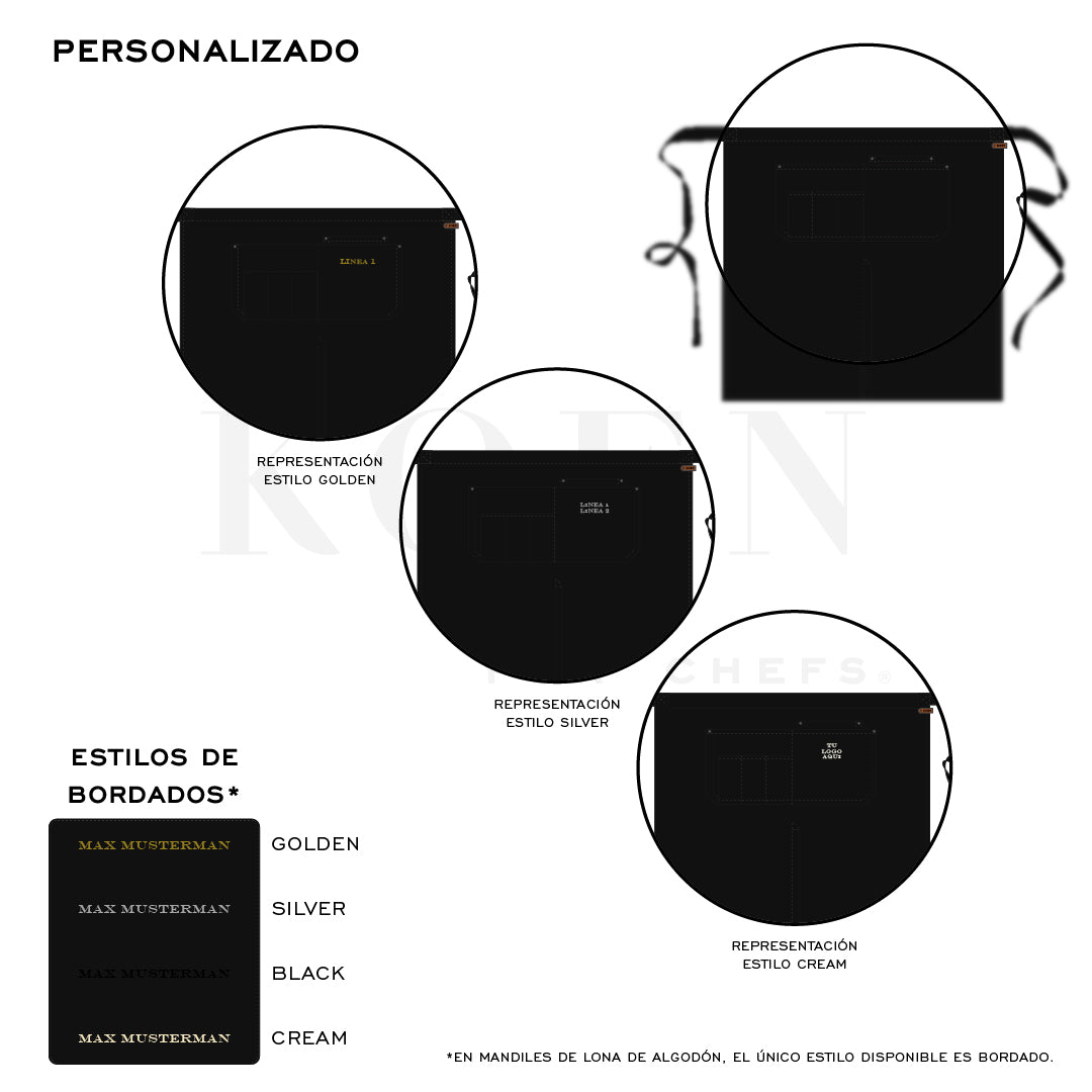 Mandil Berlin Medio KOEN for Chefs Lona de Algodón Color Negro