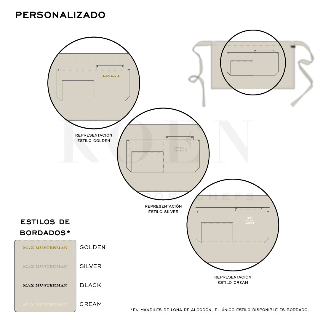Mandil Berlin Short KOEN for Chefs Lona de Algodón Color Arena