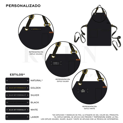 Mandil Bistro Clásico KOEN for Chefs Piel Comfort Color Negro