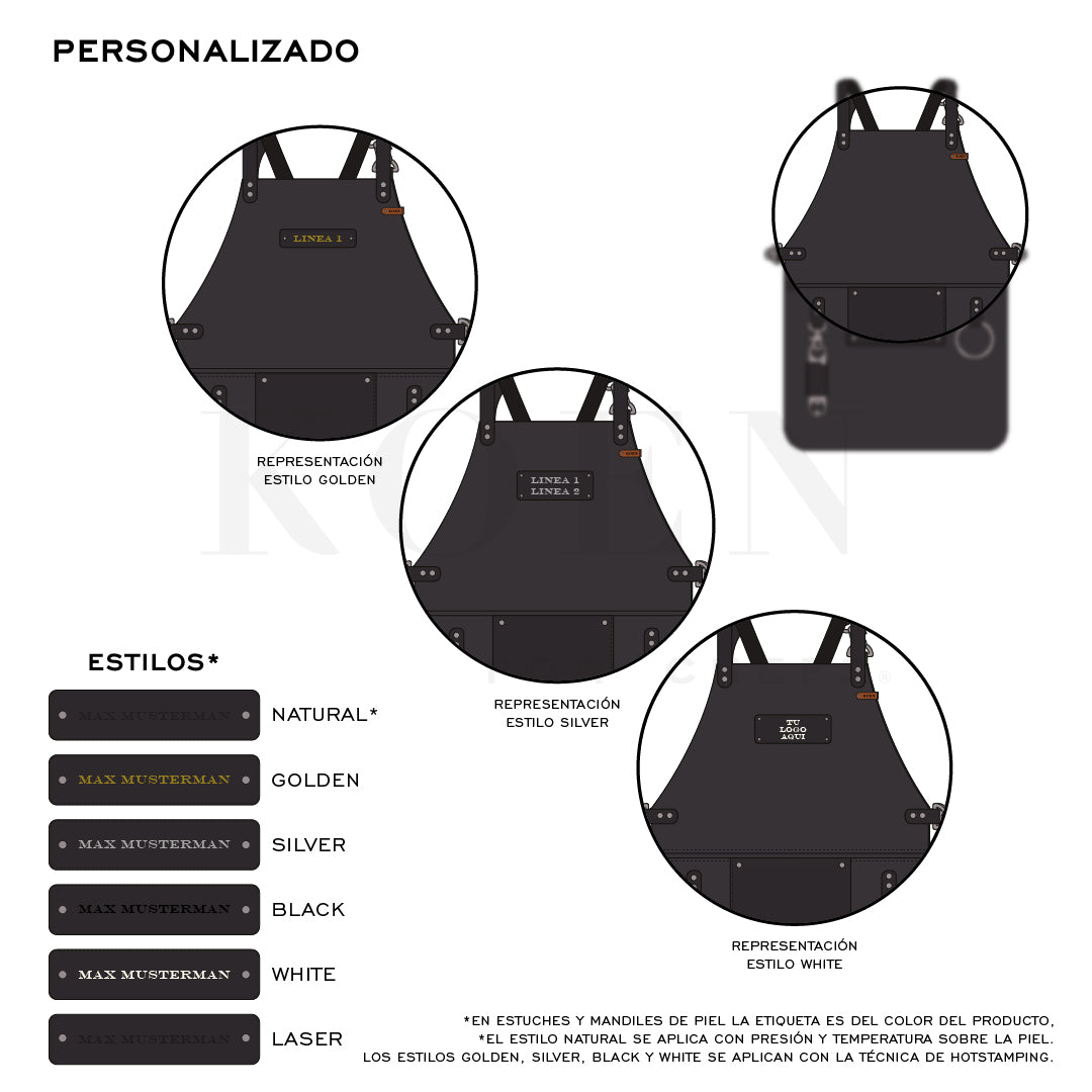 Mandil Parrillero Crossback KOEN for Chefs Piel Bold Color Negro