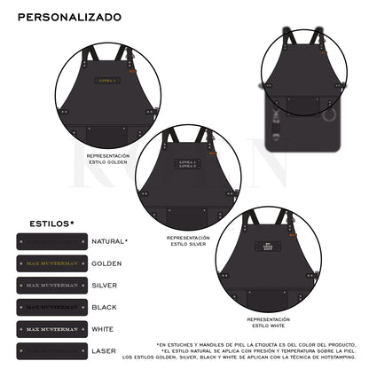 Mandil Parrillero Crossback KOEN for Chefs Piel Bold Color Negro