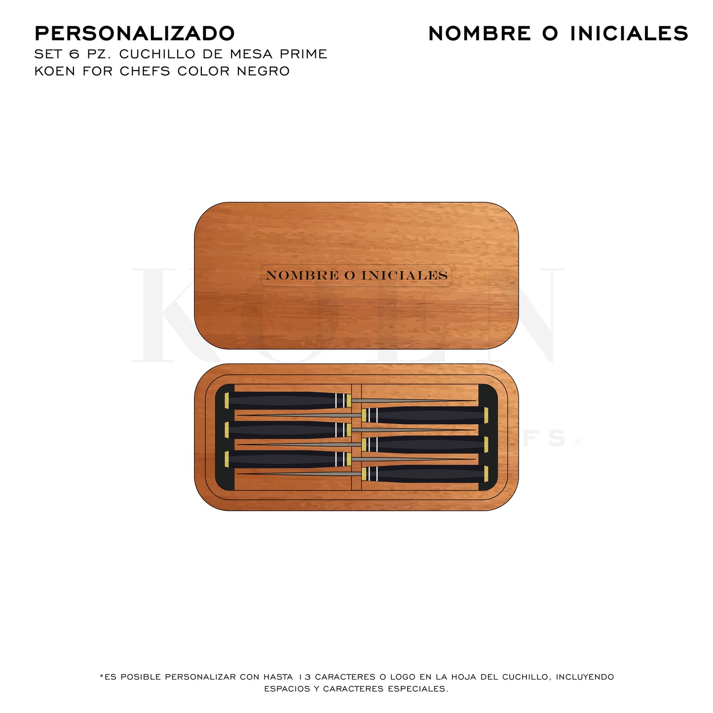 Set 6 Pz. Cuchillo de Mesa Prime KOEN for Chefs Color Negro