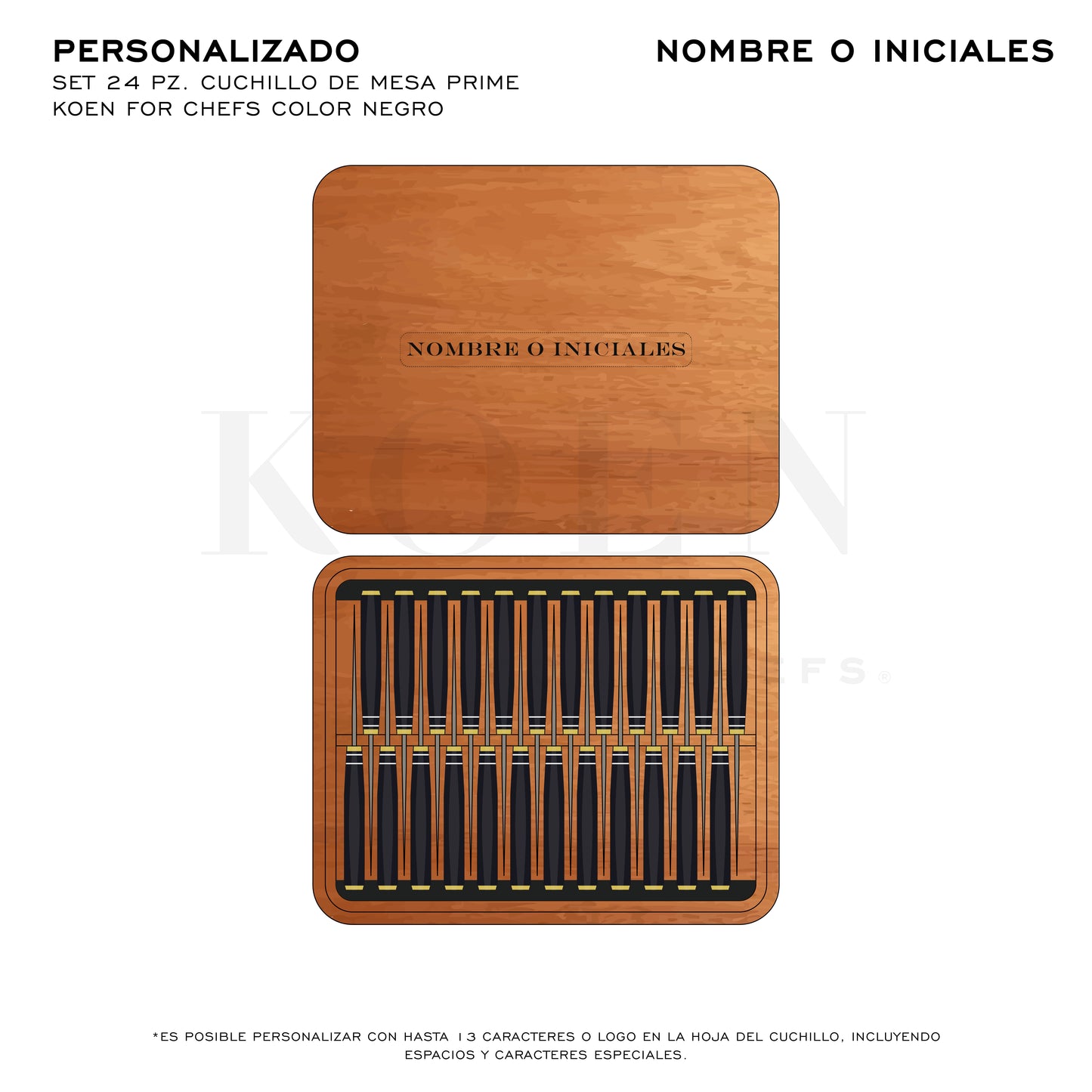 Set 24 Pz. Cuchillo de Mesa Prime KOEN for Chefs Color Negro